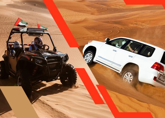 Morning desert safari in Dubai with a thrilling dune buggy ride through the stunning sand dunes for an unforgettable adventure experience.